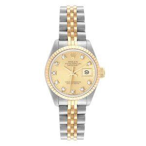 ROLEX LADIES DATEJUST CHAMPAGNE DIAMOND 2 TONE 18K YELLOW GOLD 69173 WATCH